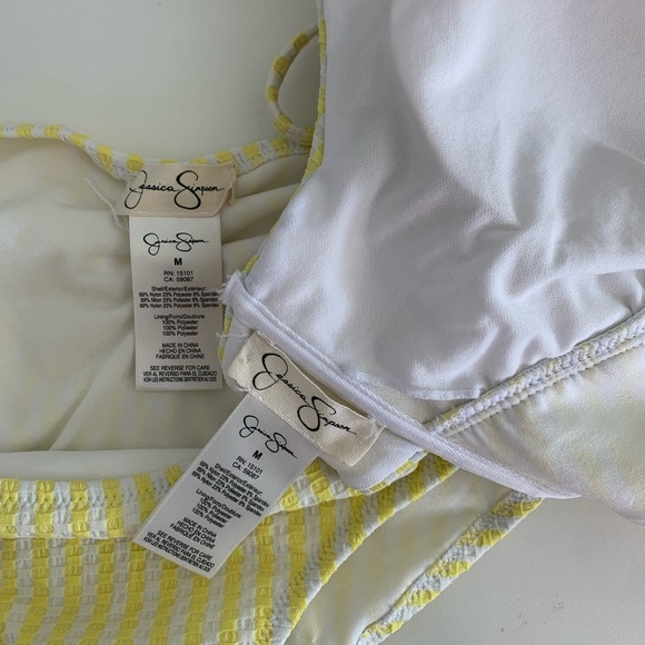 Jessica Simpson Yellow White Stripe Bikini Set Size Medium Crisscross Swim - Picture 8 of 10